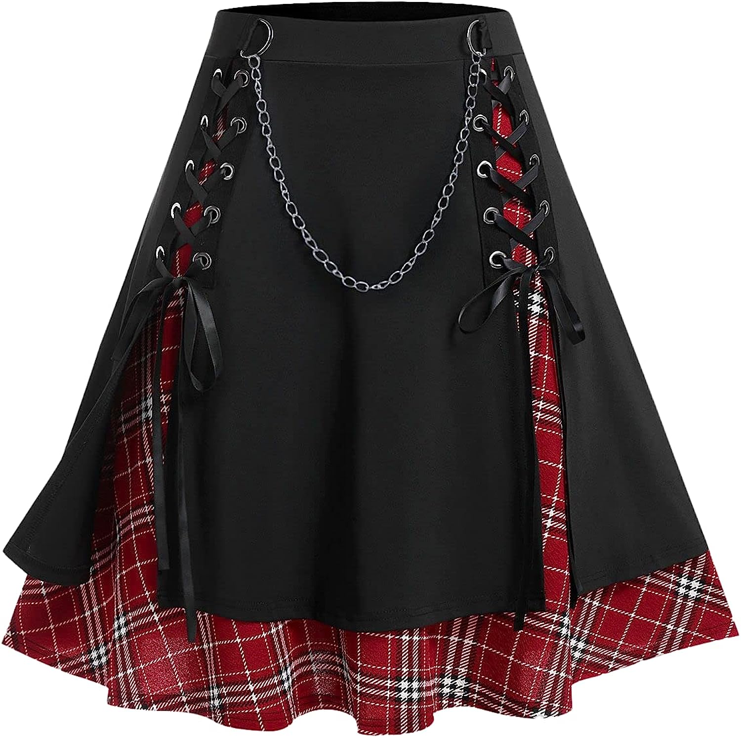 251030114923799_1 ROSE GAL Women's Plus Size Plain Mini Skirt Casual Plain Chain Detail High Waisted Short A-Line Gothic Skirt - Image 1